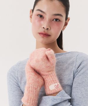 LABEL KNITTED MITTENS_red orange