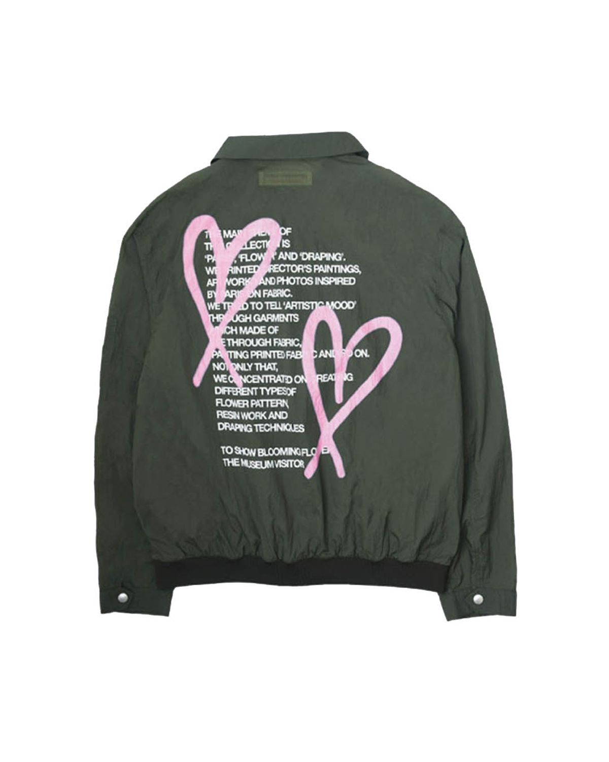 더뮤지엄비지터(THEMUSEUMVISITOR) HEART PRINTED WINDBREAKER (KHAKI)