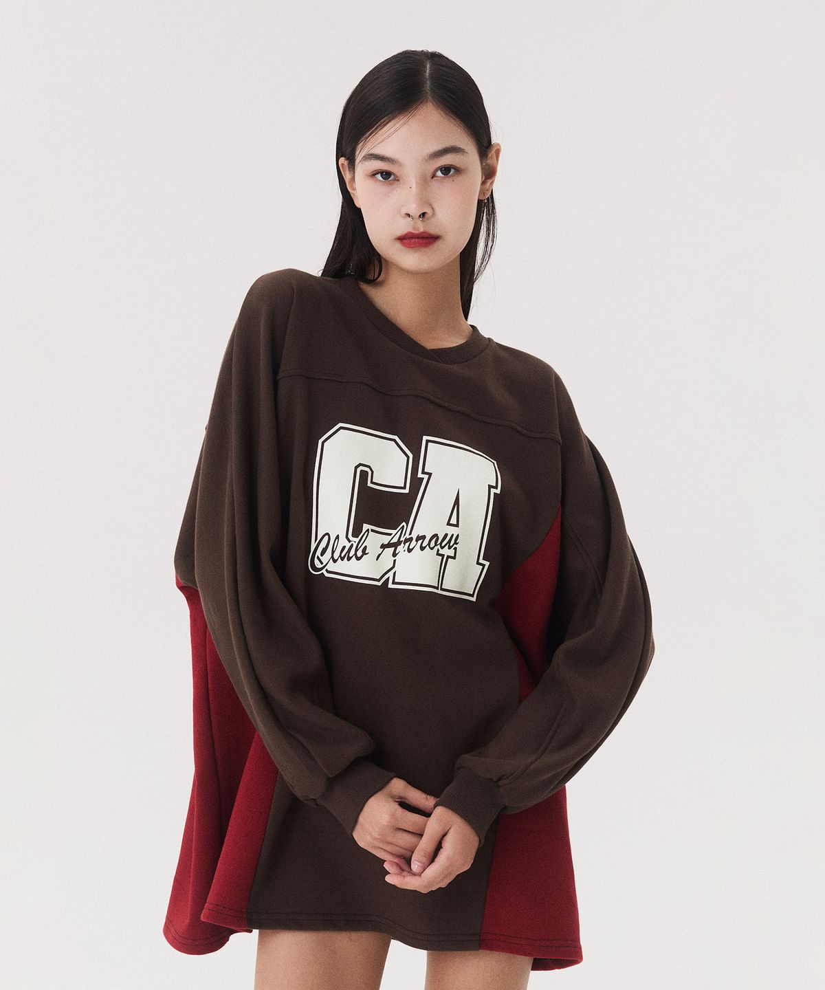 꾸아페(QUAFE) PRINTED COLORBLOCK MTM ONEPIECE_brown/red