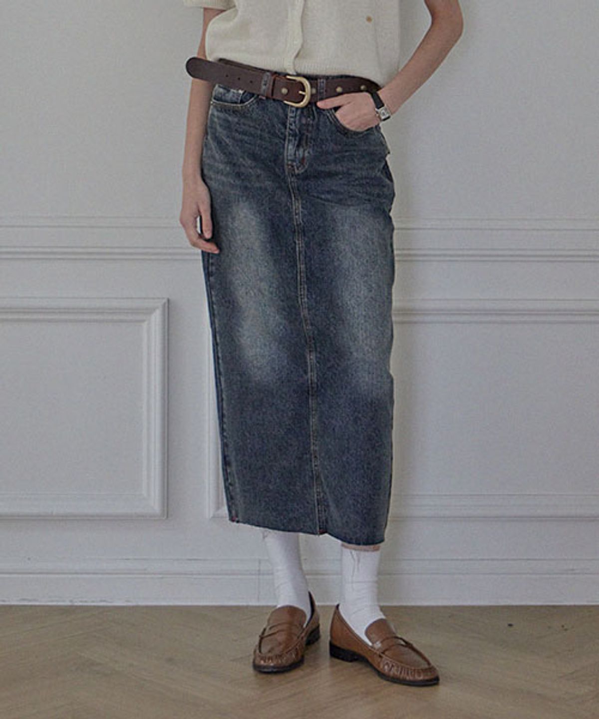 헤인트(HAINT) WREN CARGO POCKET DENIM LONG SKIRT_3COLORS_GRAY BLUE