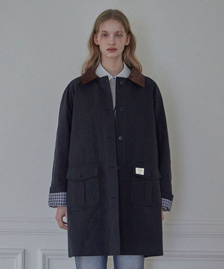 EMMA CHECK HALF TRENCH COAT_2COLORS_NAVY