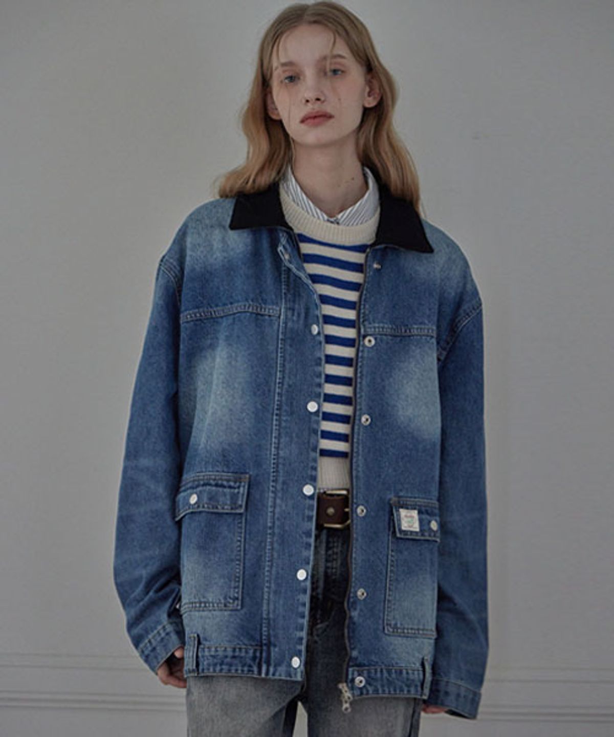 헤인트(HAINT) CORDUROY COLLAR DENIM JACKET_2COLORS_BLUE