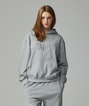 오버핏 스트릿 레터링 자수 후드티 멜란지그레이