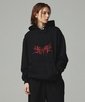 오버핏 스트릿 레터링 자수 후드티 블랙