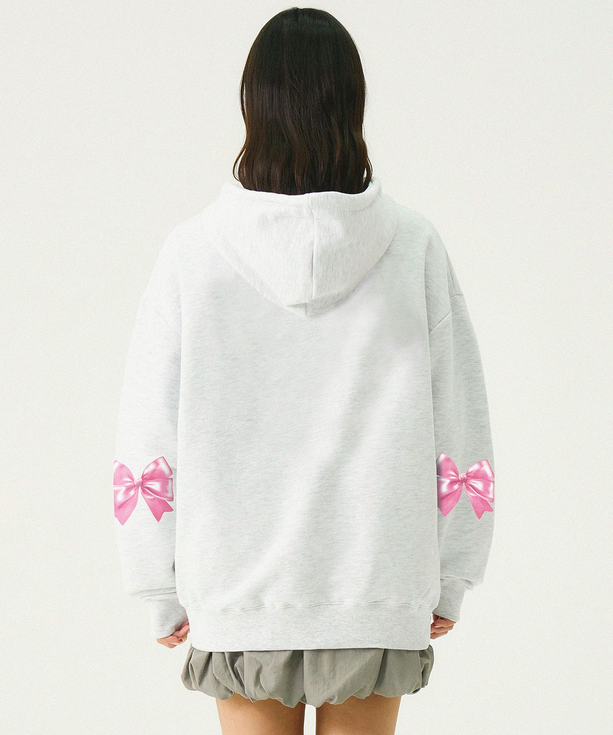 그레이버(GRAVER) [UNISEX]엘보우 리본 후드티_멜란지화이트