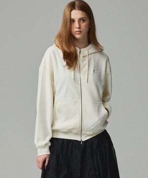 심볼 자수 투웨이 크롭 후드집업 아이보리