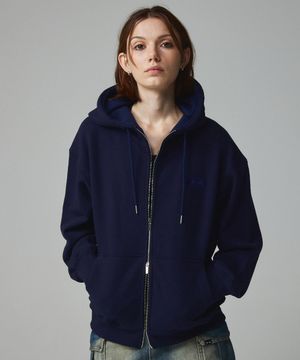 심볼 자수 투웨이 크롭 후드집업 네이비