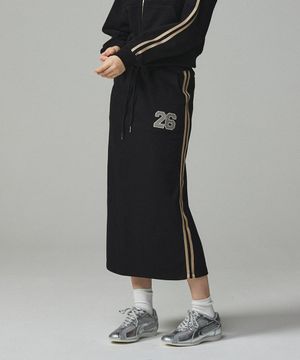 26 스포티 자수 트레이닝 롱스커트 블랙