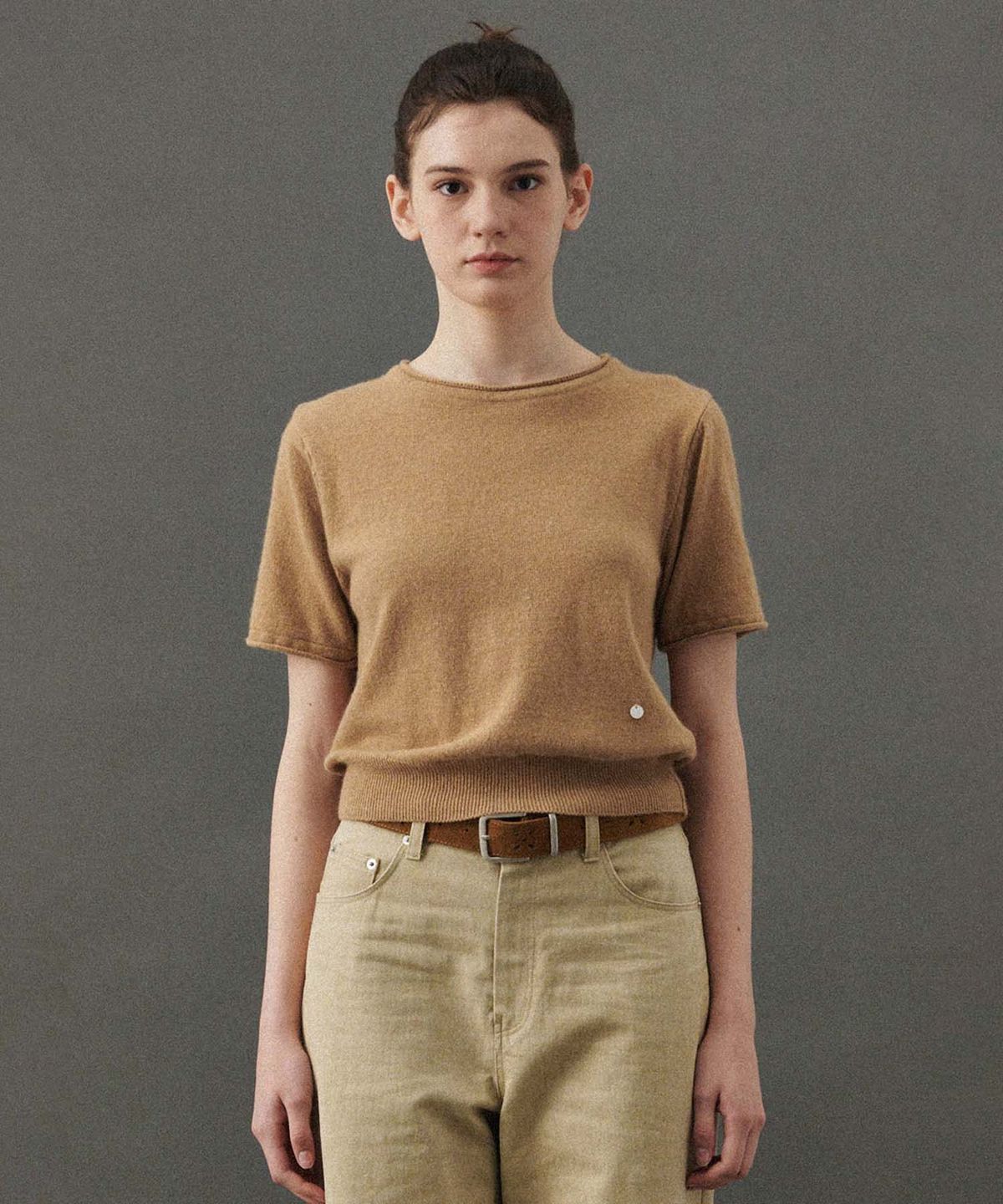 플라드주르(PLATDUJOUR) Camel round half knit (Camel)