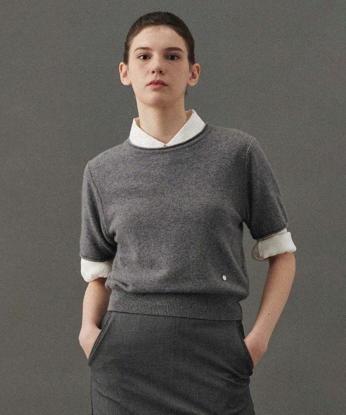 플라드주르(PLATDUJOUR) Camel round half knit (Dark grey)
