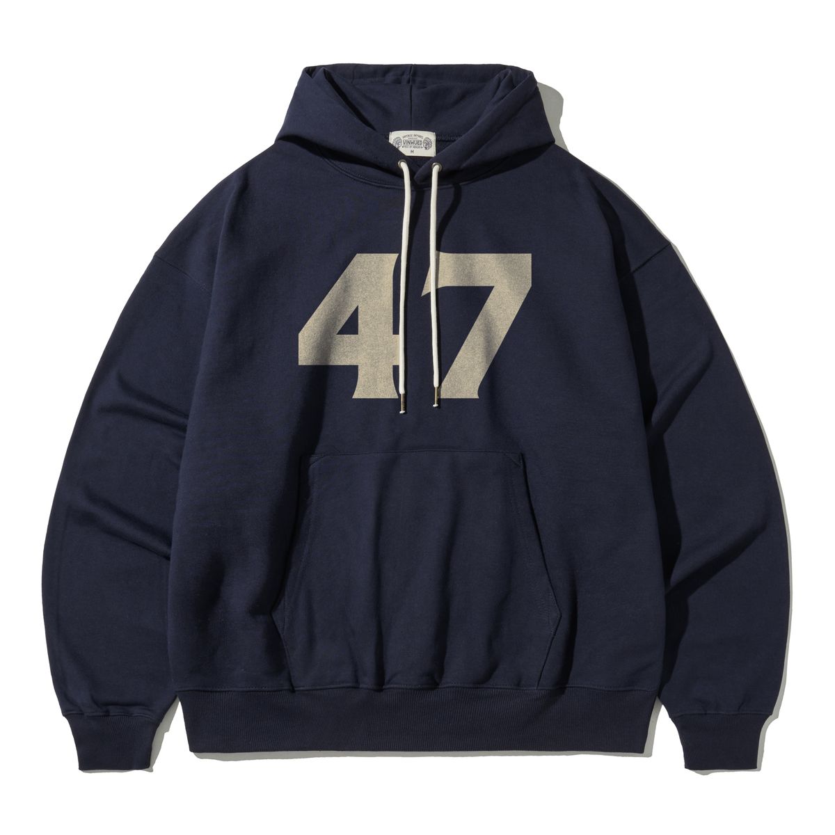 빈웨드(VINWUED) FootBall Squad Number 47 풋볼 넘버 레터링 빈티지 네이비 오버핏 후드