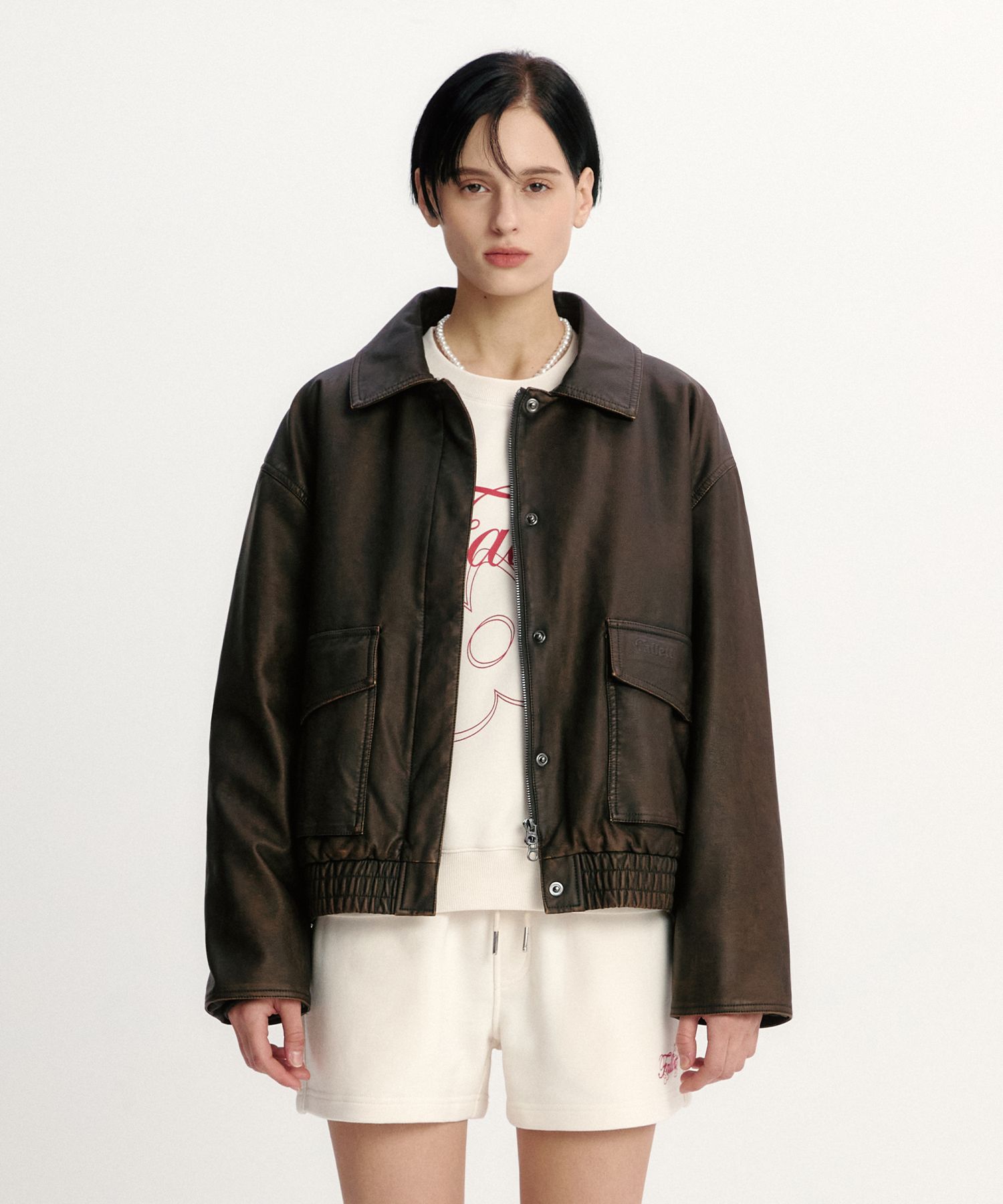 [FALLETT] Vintage washed leather jacket /追跡付 MUSINSA公式 | FALLETT Vintage Washed Leather Jacket Brown