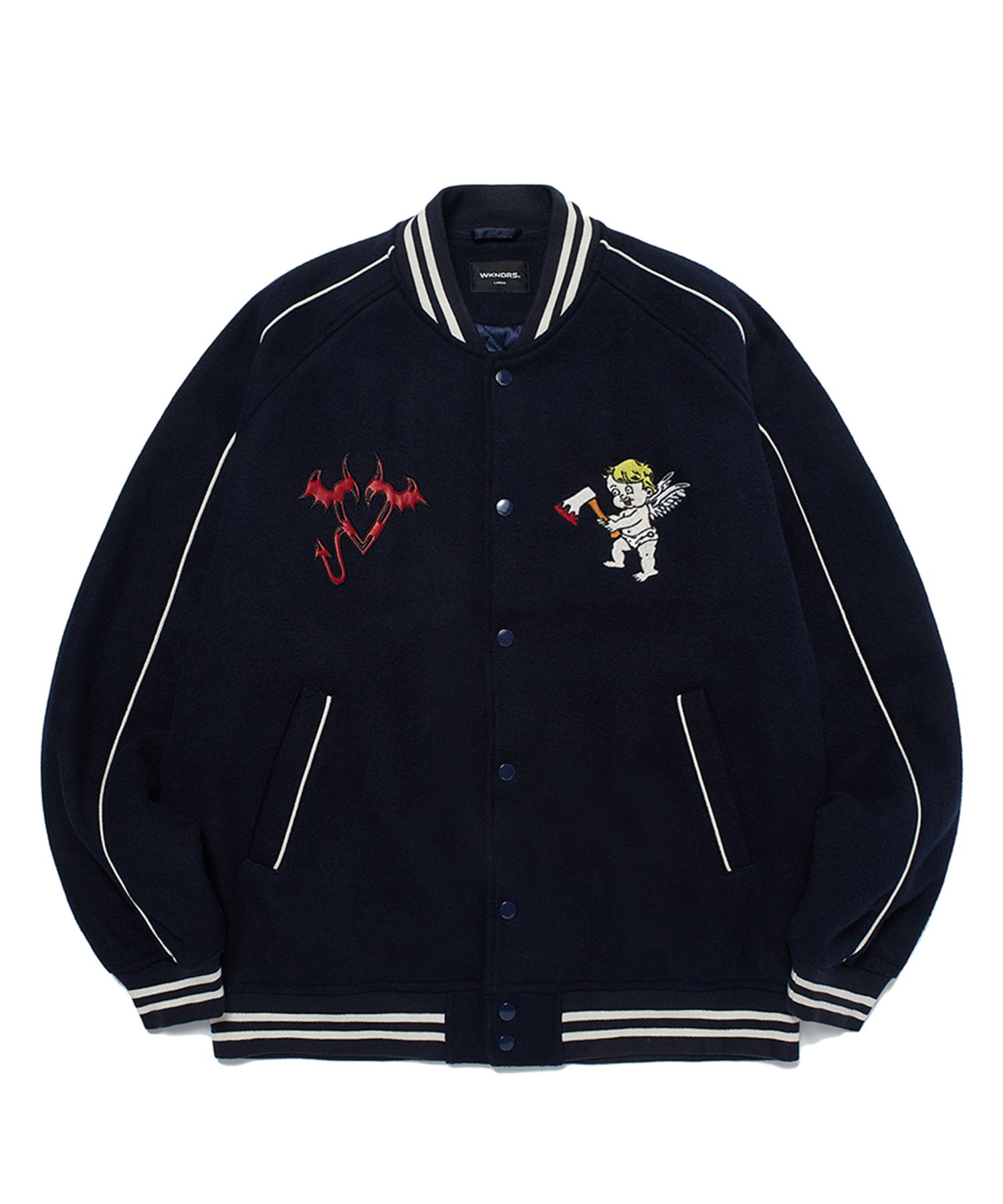 スタジャン WKNDRS ANGEL STADIUM JACKET SA399 MUSINSA公式 | WKNDRS ANGEL STADIUM JACKET (NAVY)
