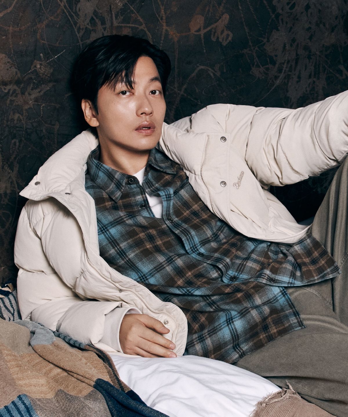 버커루(BUCKAROO) 플란넬 원포켓 체크 셔츠 카키