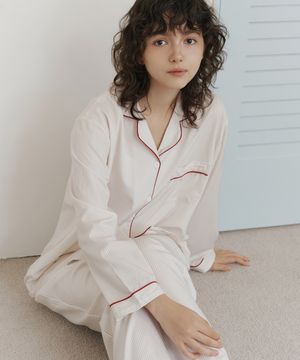 커플용 루나 스트라이프 긴팔 카라 잠옷 상하의 세트