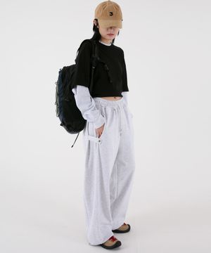 여자 스냅버튼 와이드벌룬 스웨트팬츠 백멜란지