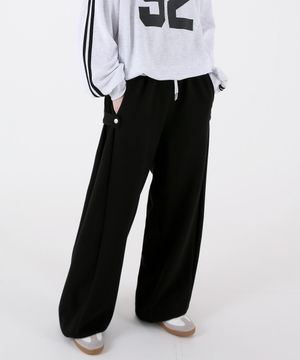 여자 스냅버튼 와이드벌룬 스웨트팬츠 블랙
