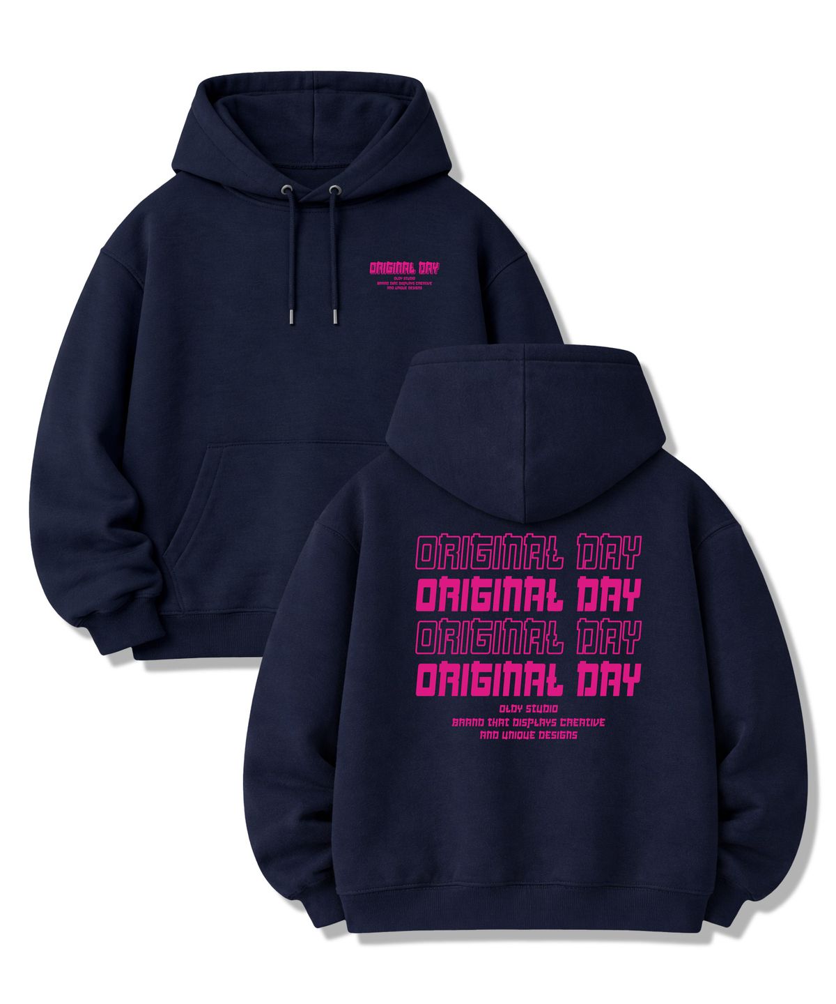오리지널데이(ORIGINALDAY) 오리지널 컬러폰트 오버핏 쭈리 후드 티셔츠 남녀공용 Navy