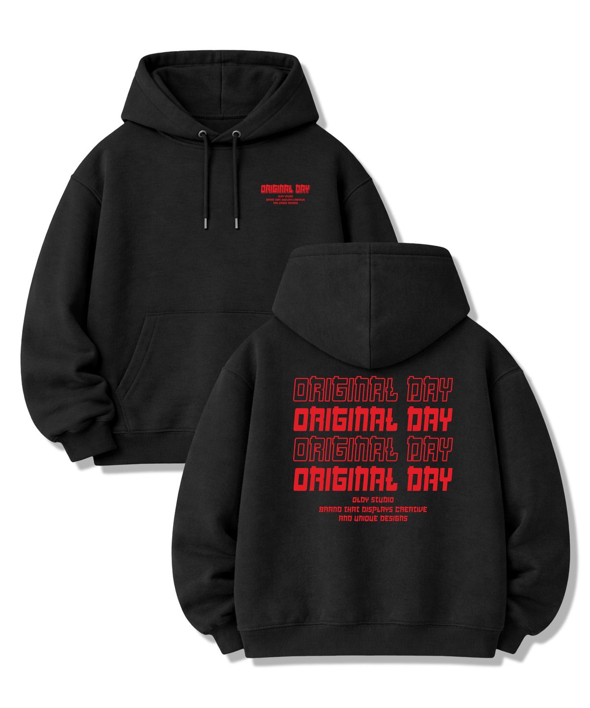 오리지널데이(ORIGINALDAY) 오리지널 컬러폰트 오버핏 쭈리 후드 티셔츠 남녀공용 Black