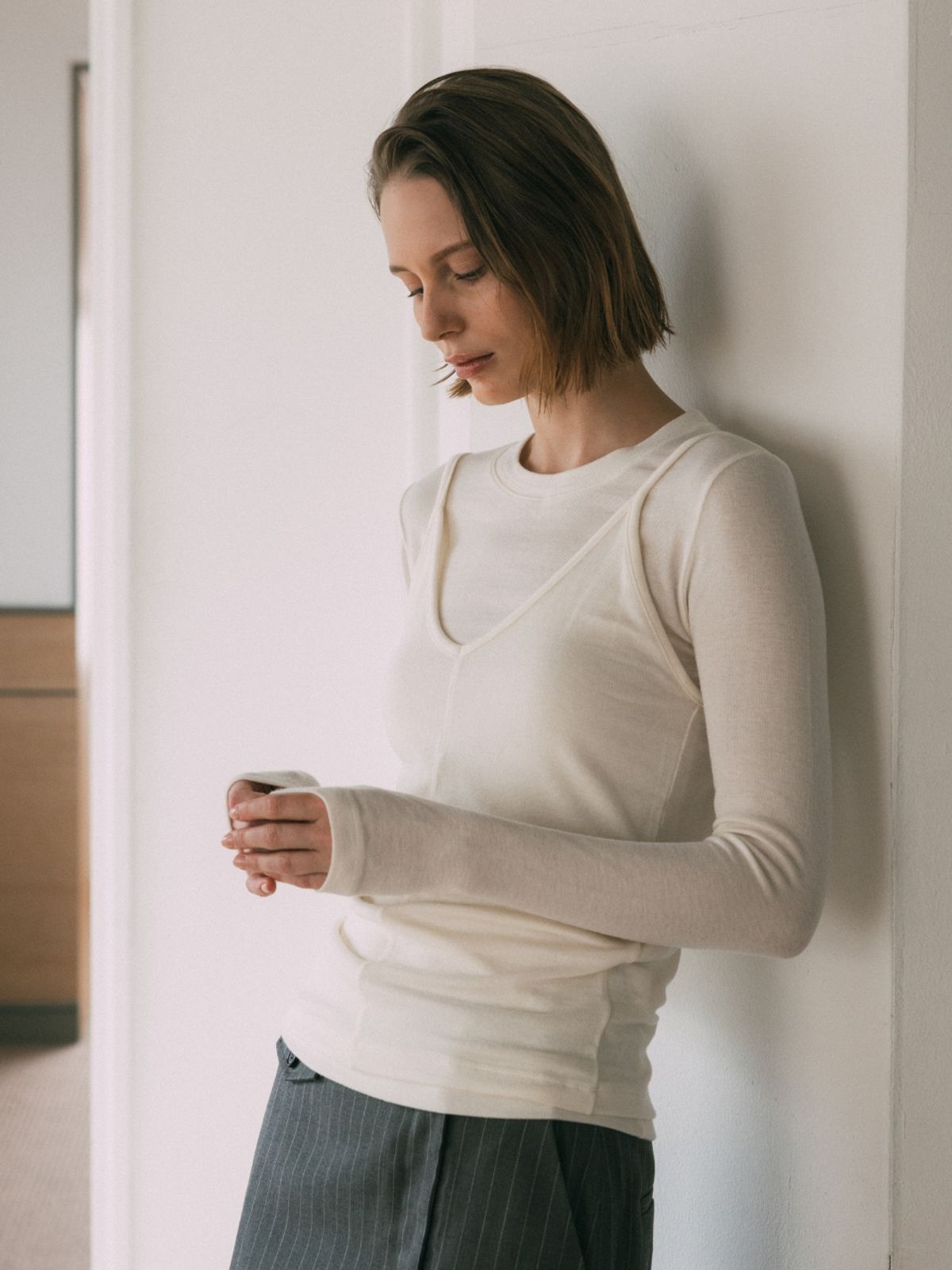 노브(NOV) 레이어드 티셔츠 세트_아이보리