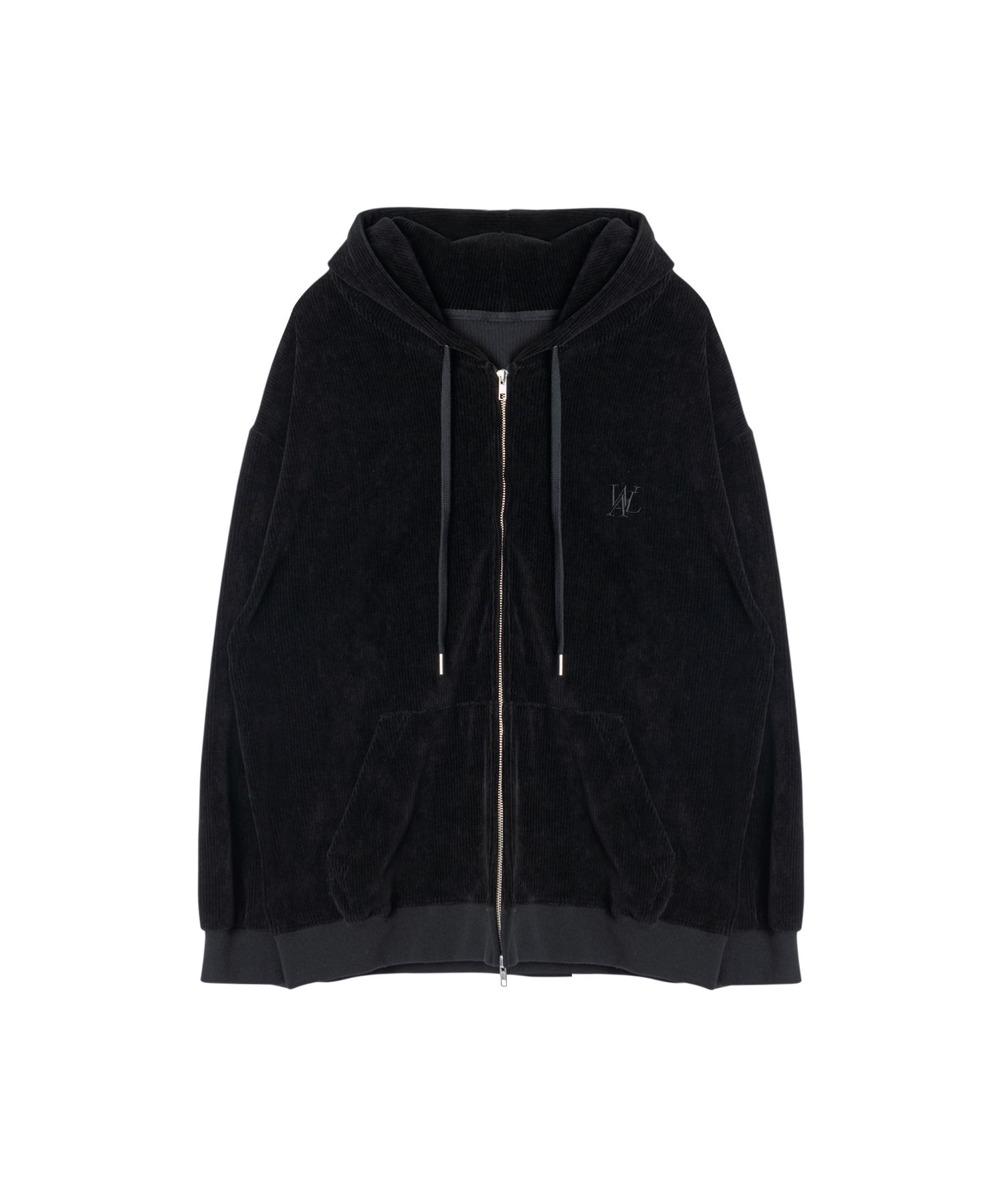 【WOOALONG】 Signature velour slim hood zip-up MUSINSA | WOOALONG Velour corduroy hood zip-up - BLACK