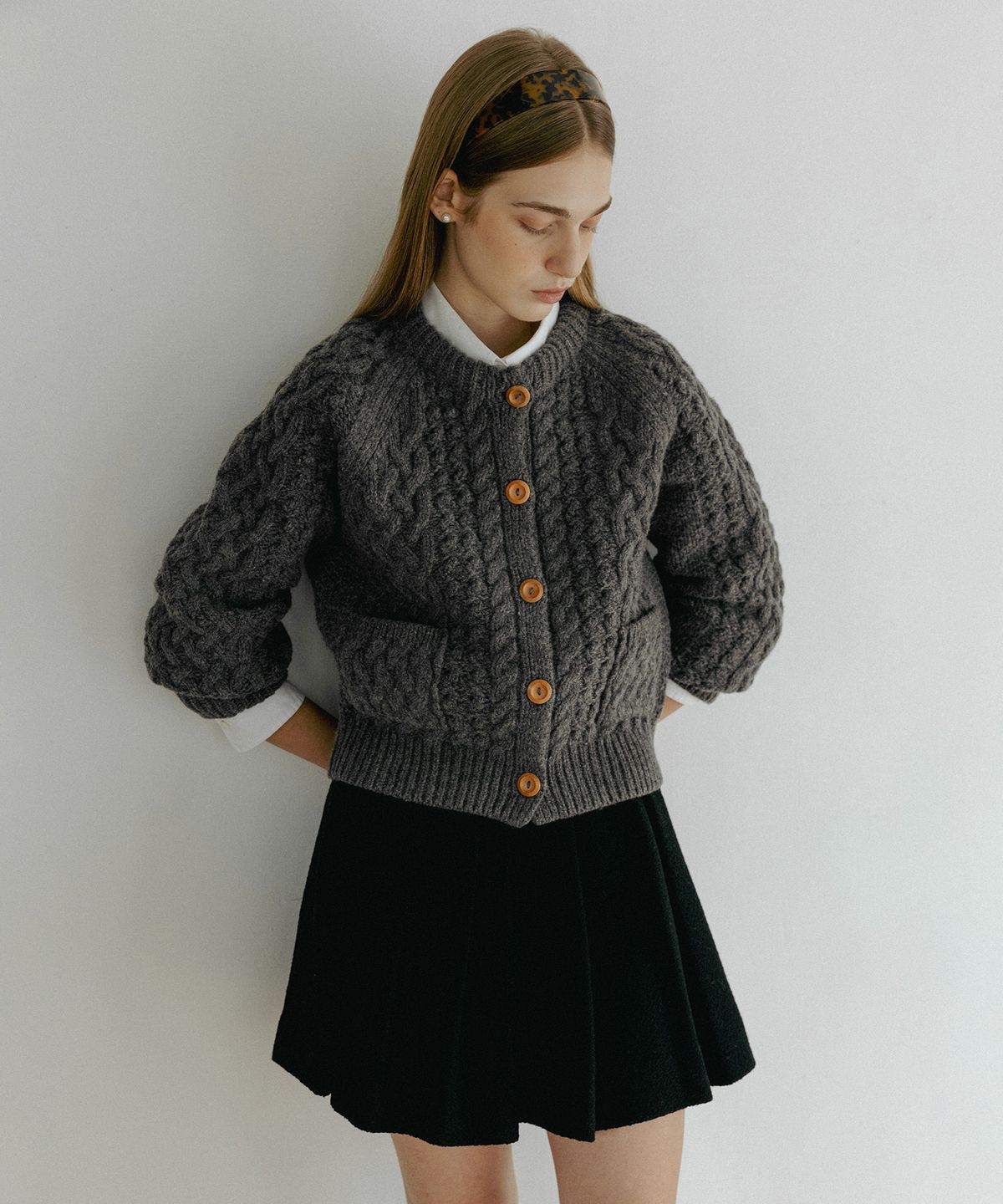 튜드먼트(TTUDEMENT) TWEED PINTUCK MINI SKIRT BLACK