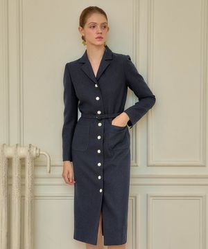 24 FW 칼라99 에투알 롱 퀸 원피스 트위드원피스 네이비