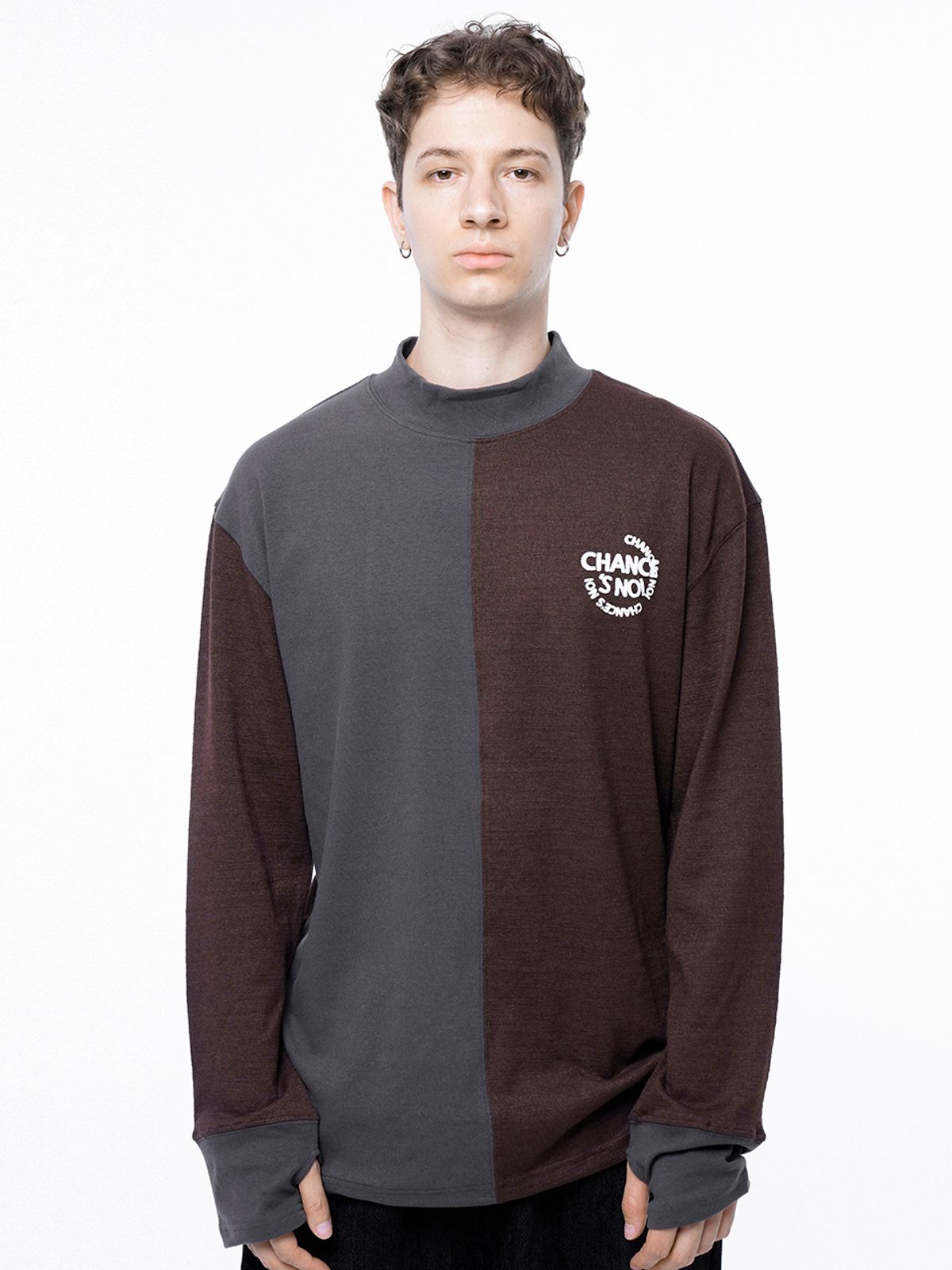 챈세스노이(CHANCE'S NOI) Circle Reverse Wool Hlaf-neck Sweat - Brown Charcoal /M243MT04CH