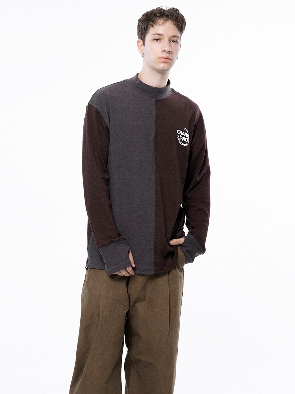 챈세스노이(CHANCE'S NOI) Circle Reverse Wool Hlaf-neck Sweat - Brown /M243MT04BR
