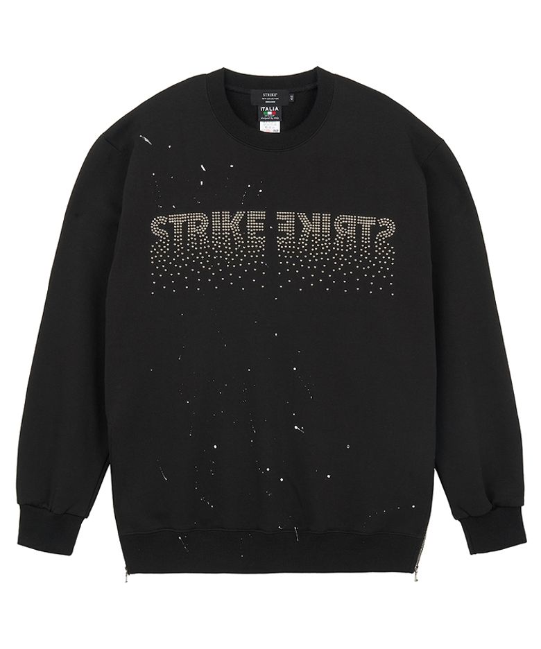 Studded Splatter Paint Zippers Sweatshirt (BLACK)