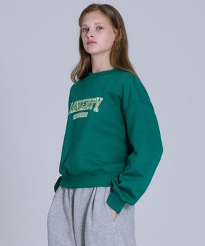 여성 크롭자수 기모 쭈리 맨투맨 티셔츠 그린 LYTS7201