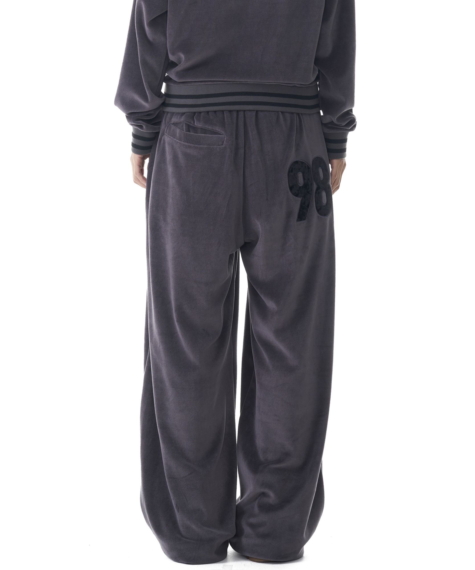 MUSINSA | AAKAM 98 Patch Velour Pants (Dark Gray)