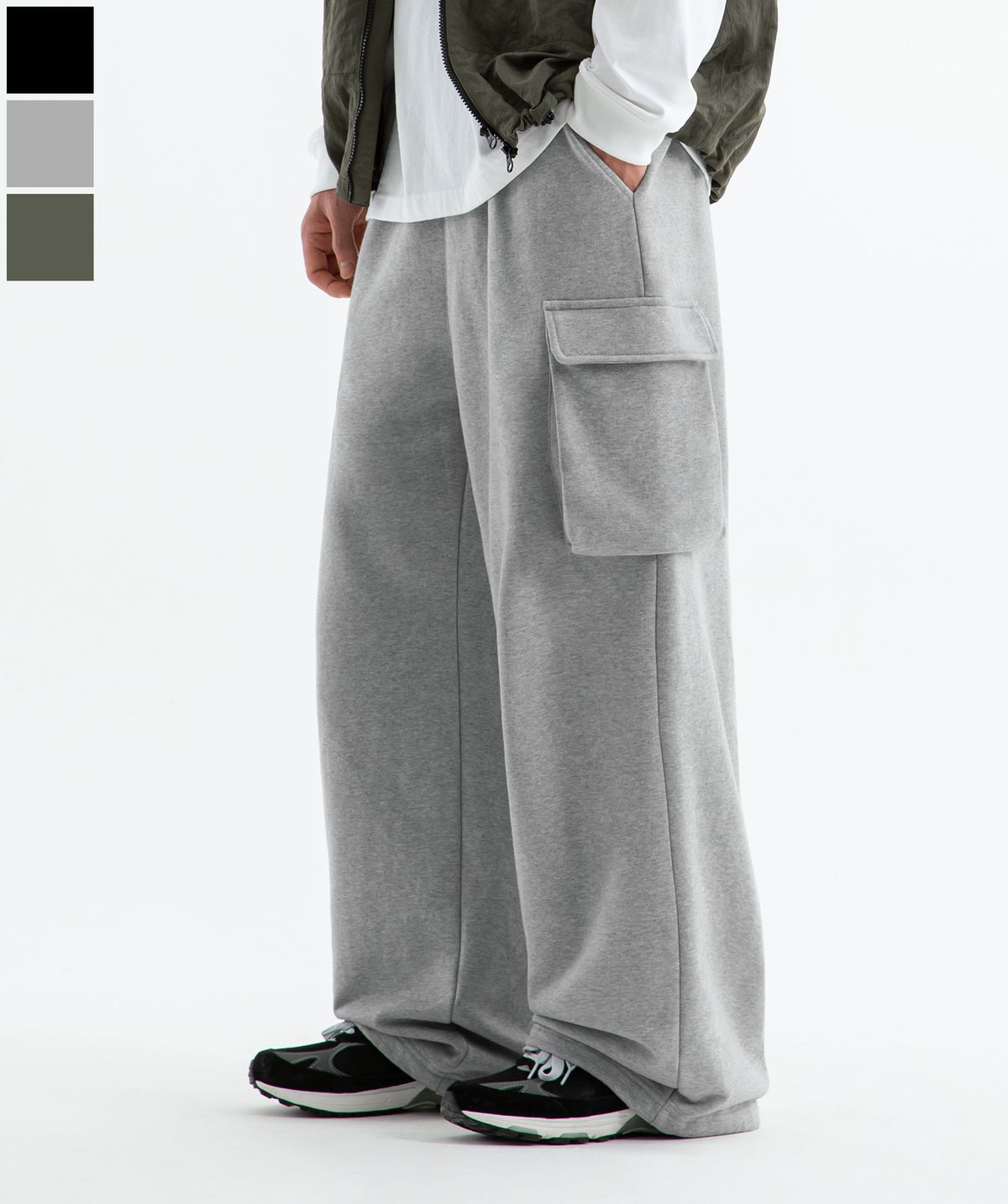 브렌슨(BRENSON) B. 스트링 카고 와이드 벌룬 핏 스웨트 팬츠 ( 3Color )