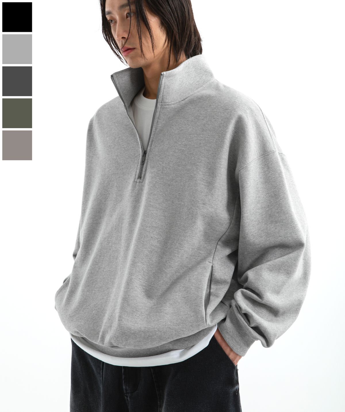 브렌슨(BRENSON) B. 오버핏 스웨트 하프집업 ( 4Color )