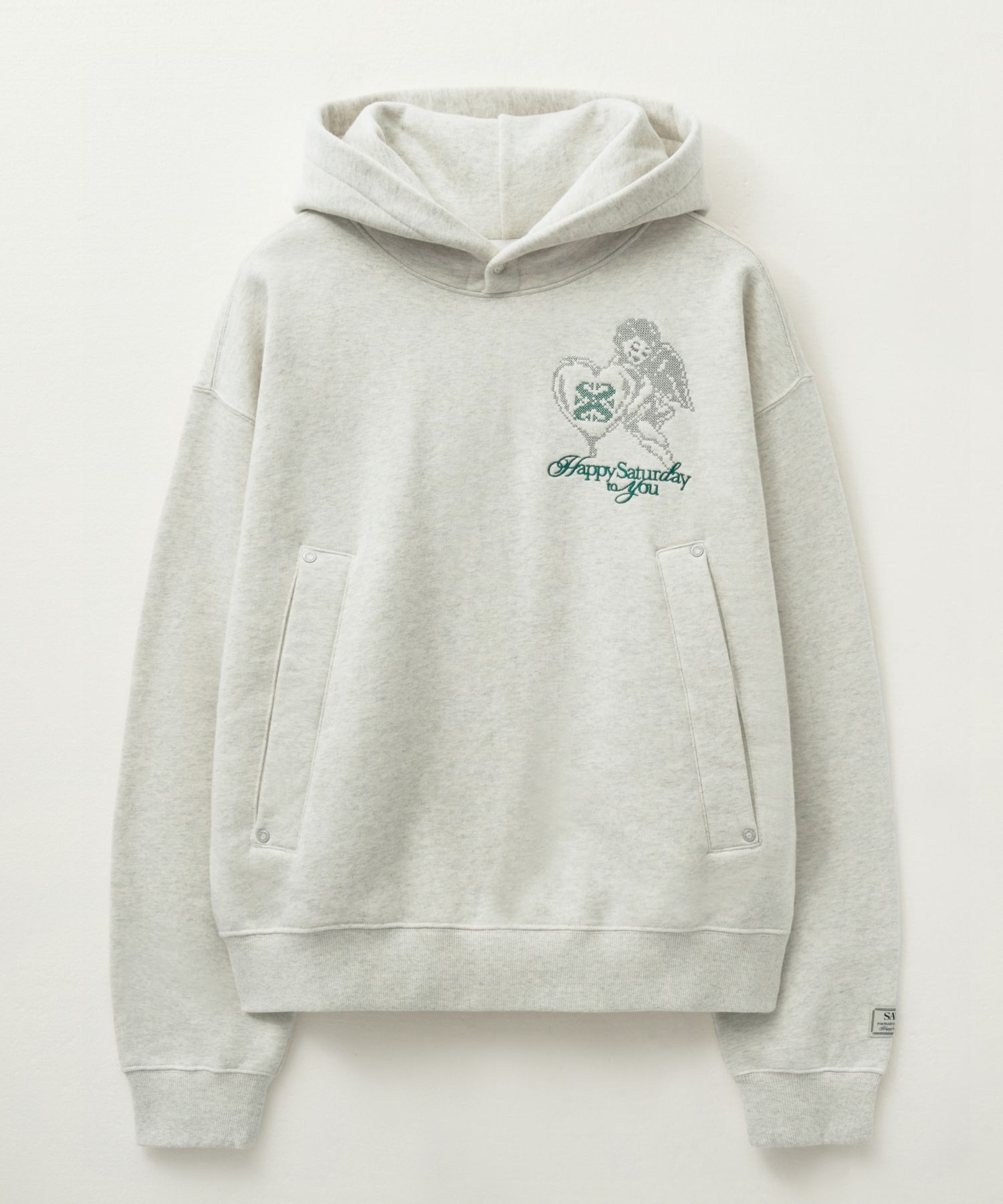 MUSINSA | SATUR Angel Cross Stitch Fleece Hooded T-Shirt