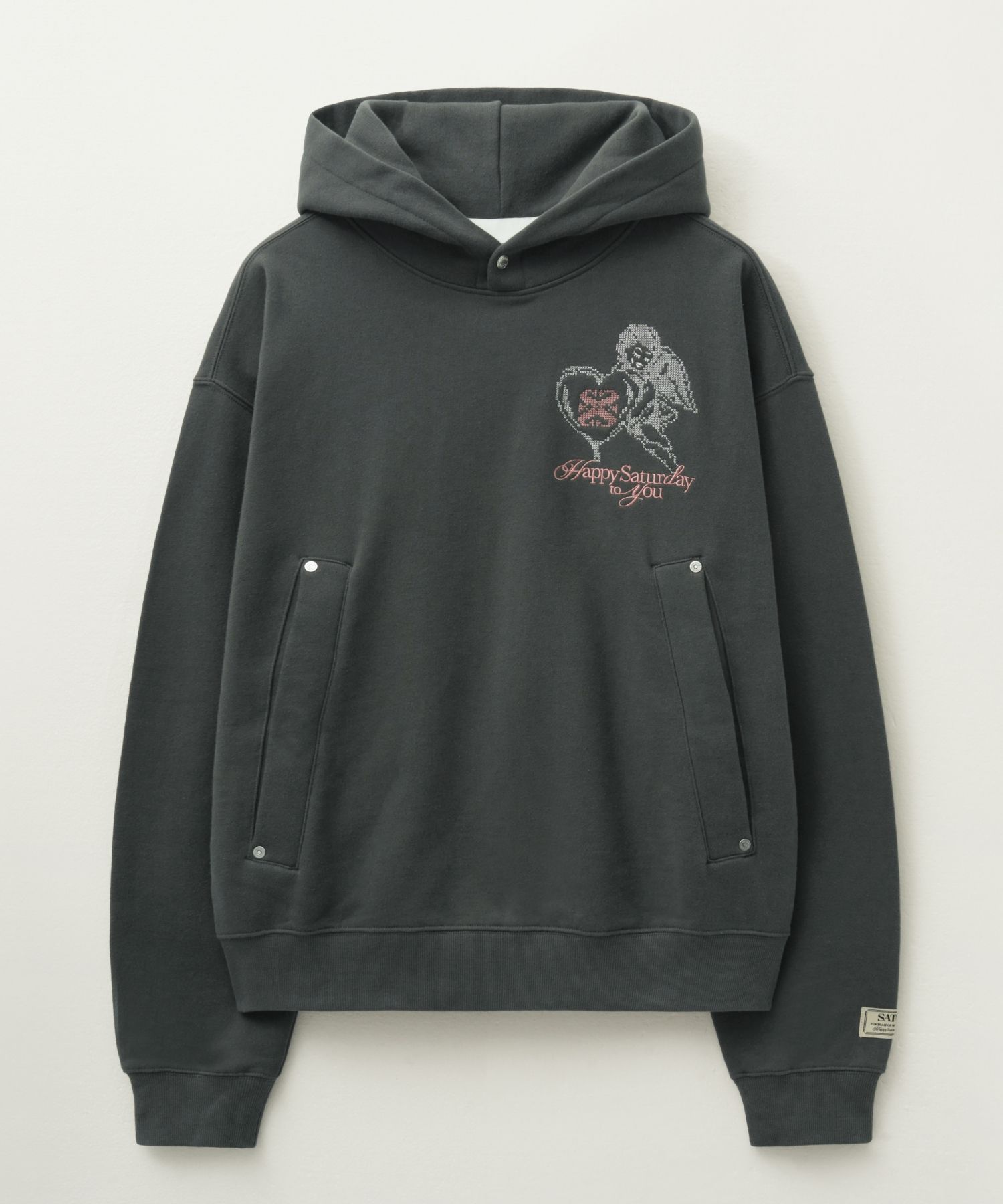 ◆SATUR◆ Angel cross stitch brushed hooded sweatshirt melan MUSINSA | SATUR Angel Cross Stitch Fleece Hooded T-Shirt