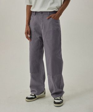 파번 4406 배색 더블니 카펜터 와이드핏 그레이시퍼플 코튼팬츠