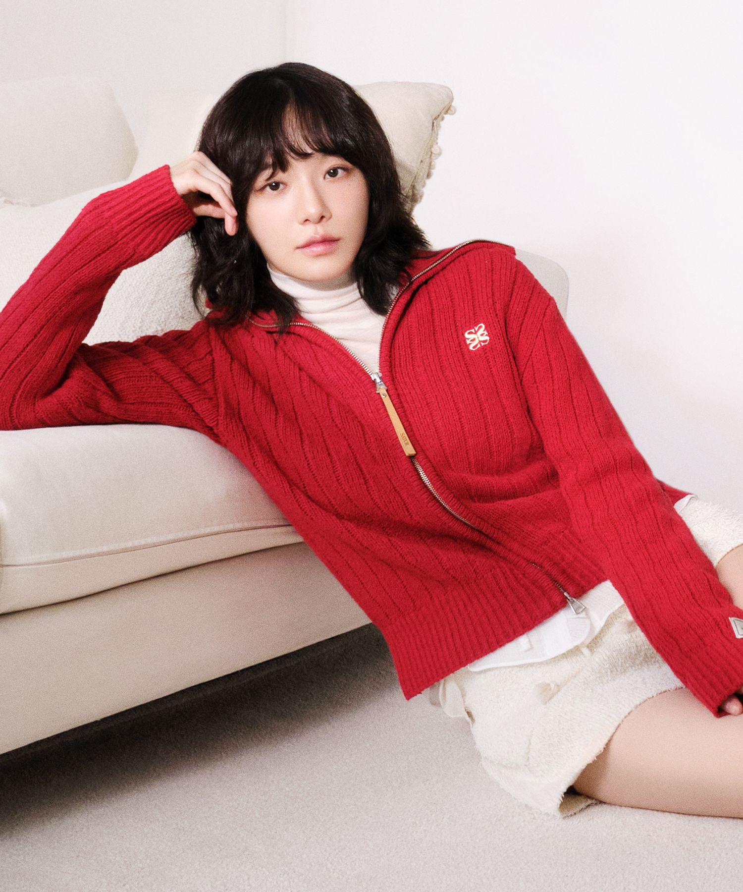 MUSINSA公式 | SATUR (W) Pharaoh Buckle Knit Zip-up Red