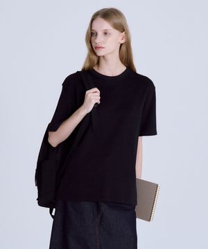 여성 40수 릴렉스핏 크루넥 반팔티셔츠 블랙 LATS0209