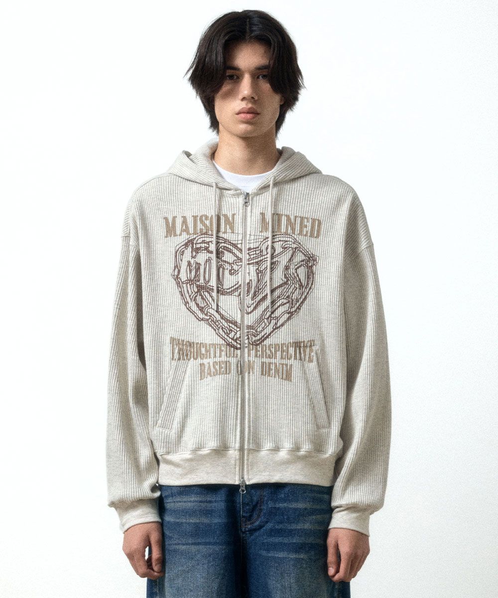 【MAISON MINED】24FW★ DOODLE HEART HOODIE MUSINSA | MAISON MINED DOODLE HEART WAFFLE ZIP UP HOODIE IVORY