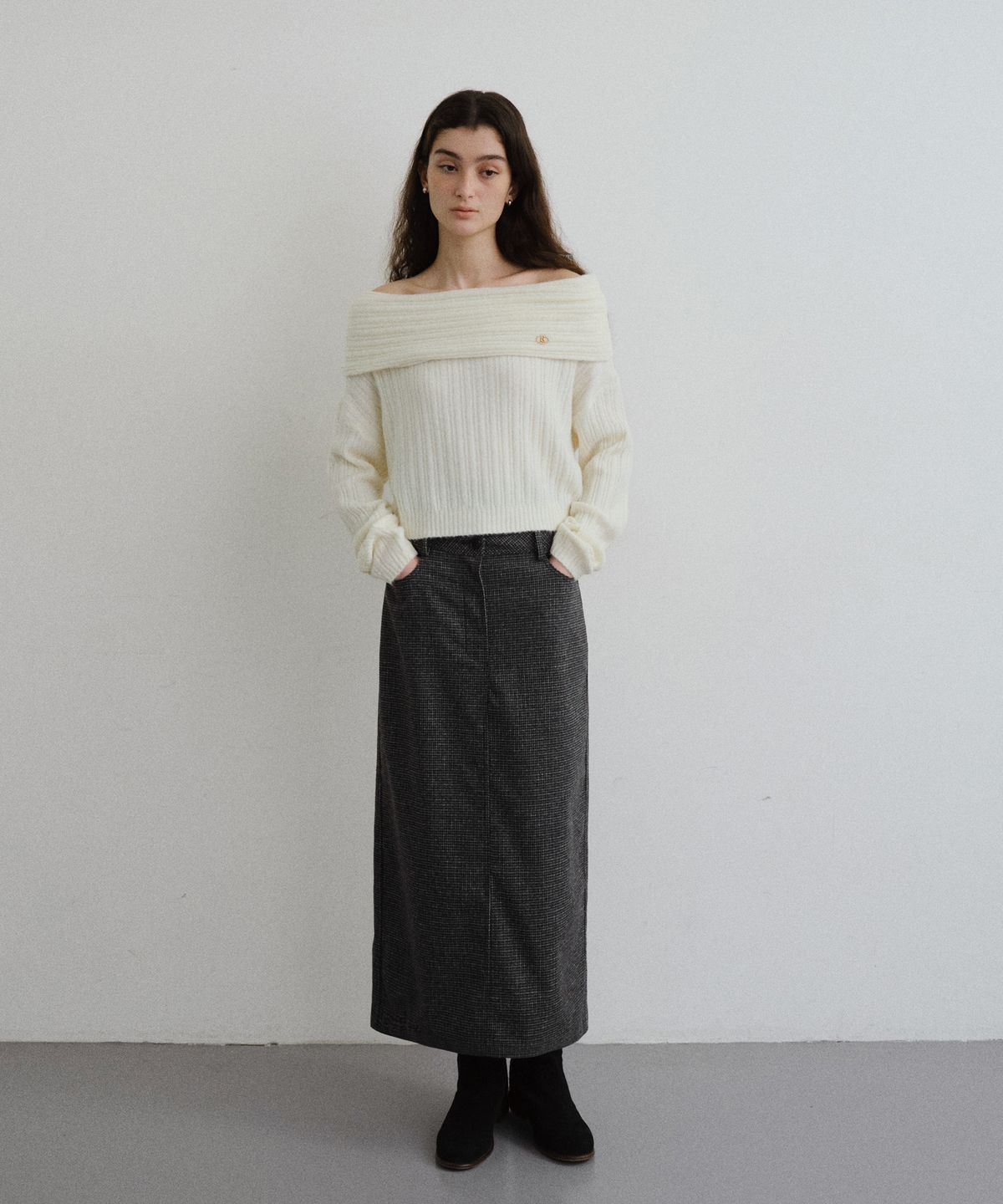 유라고(URAGO) Wool check long skirt