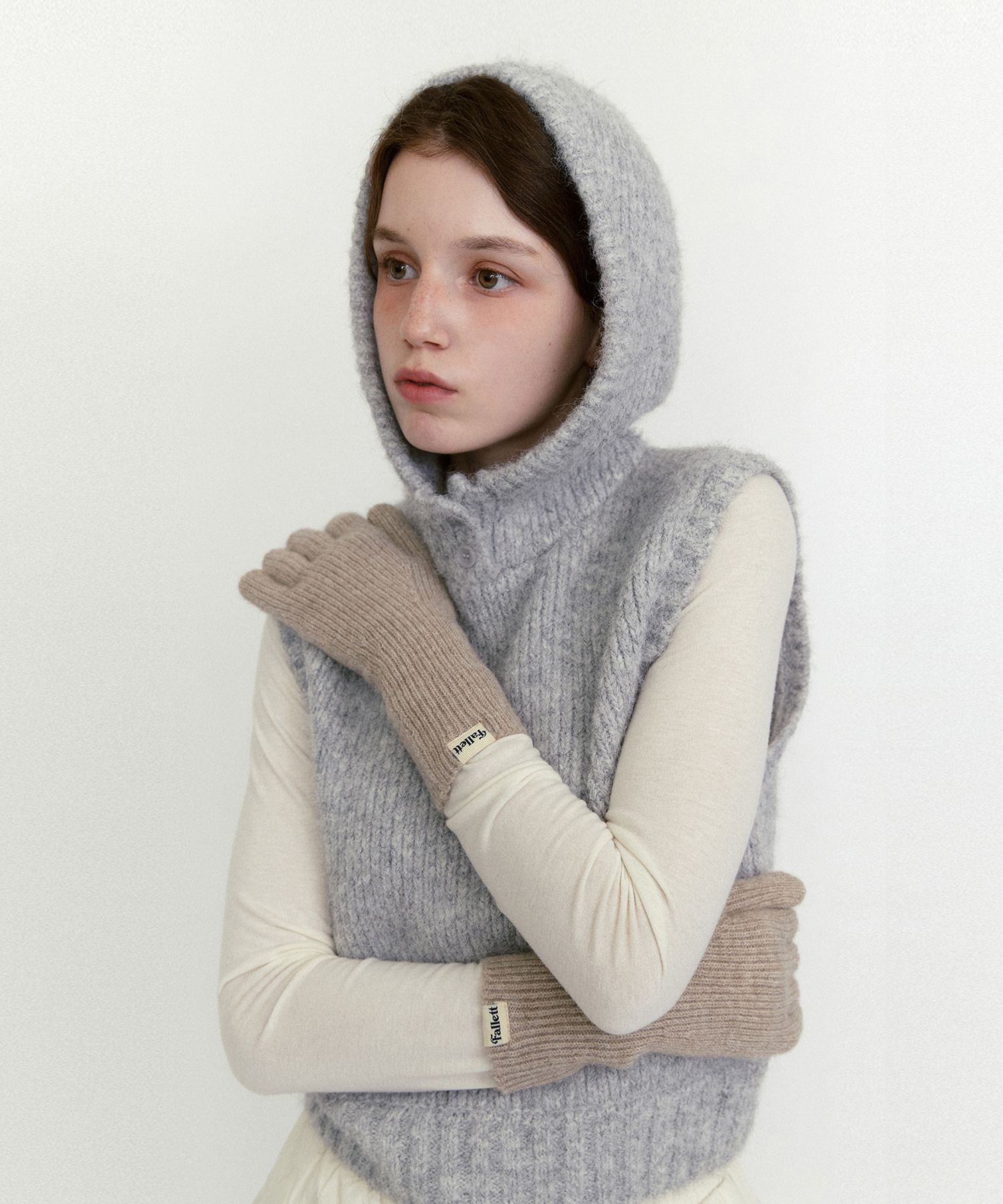 アウターその他 Fallett Knit balaclava hooded vest charcoal FA2404KT02CH MUSINSA | FALLETT Knitted Balaclava Hooded Vest Light Grey