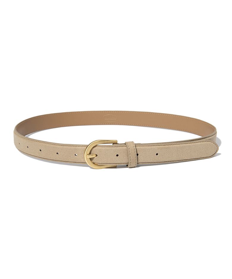 (W) round gold buckle suede belt (T026_beige)