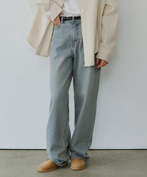 Washed Loose denim pants