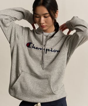 빅 스크립트 로고 후드 티셔츠 Normal Grey