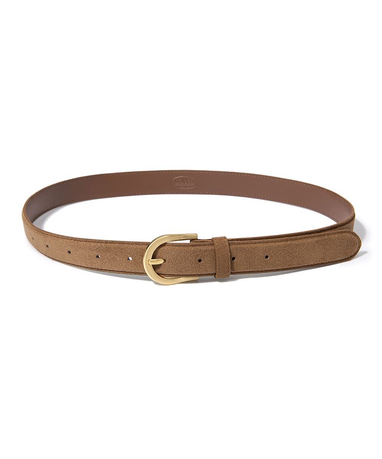 (W) round gold buckle suede belt (T026_tan)