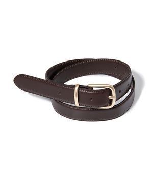 (W) round square gold buckle cowhide leather belt (T027_brown)