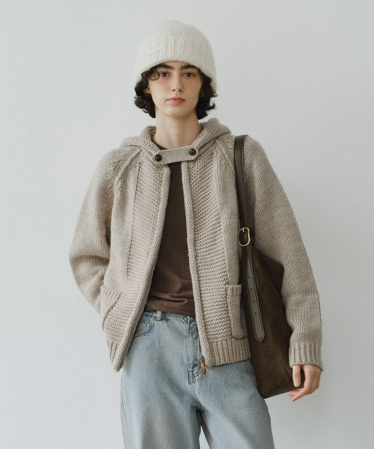 MUSINSA公式 | URAGO Vintage knit hoodie zip-up