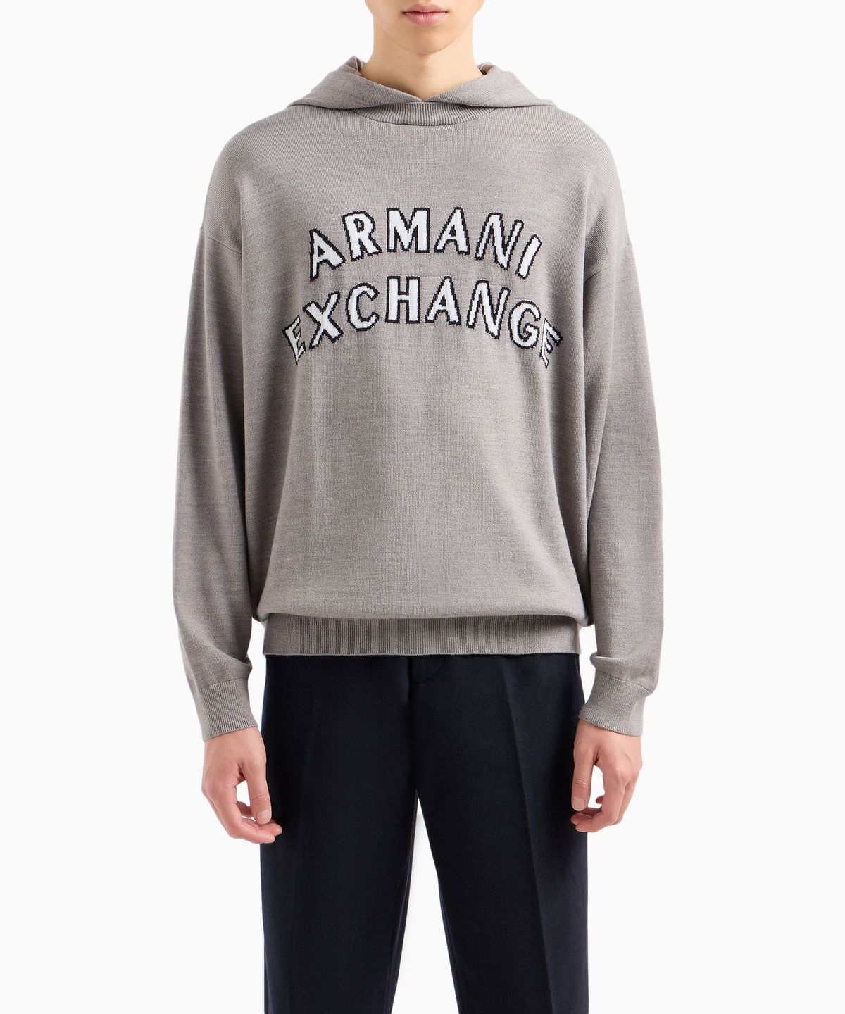아르마니 익스체인지(ARMANI EXCHANGE) 남성 라운드 로고 후드 풀오버_멜란지 그레이 A414332026