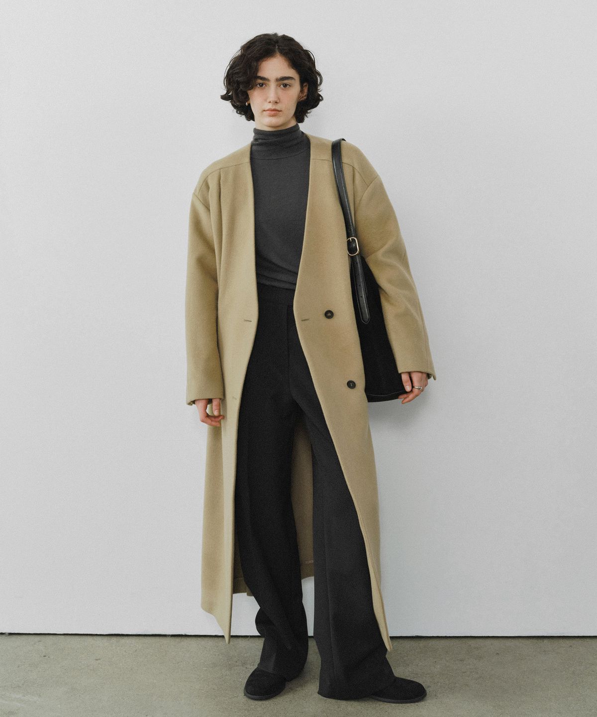 유라고(URAGO) Nocollar belted wool maxi coat